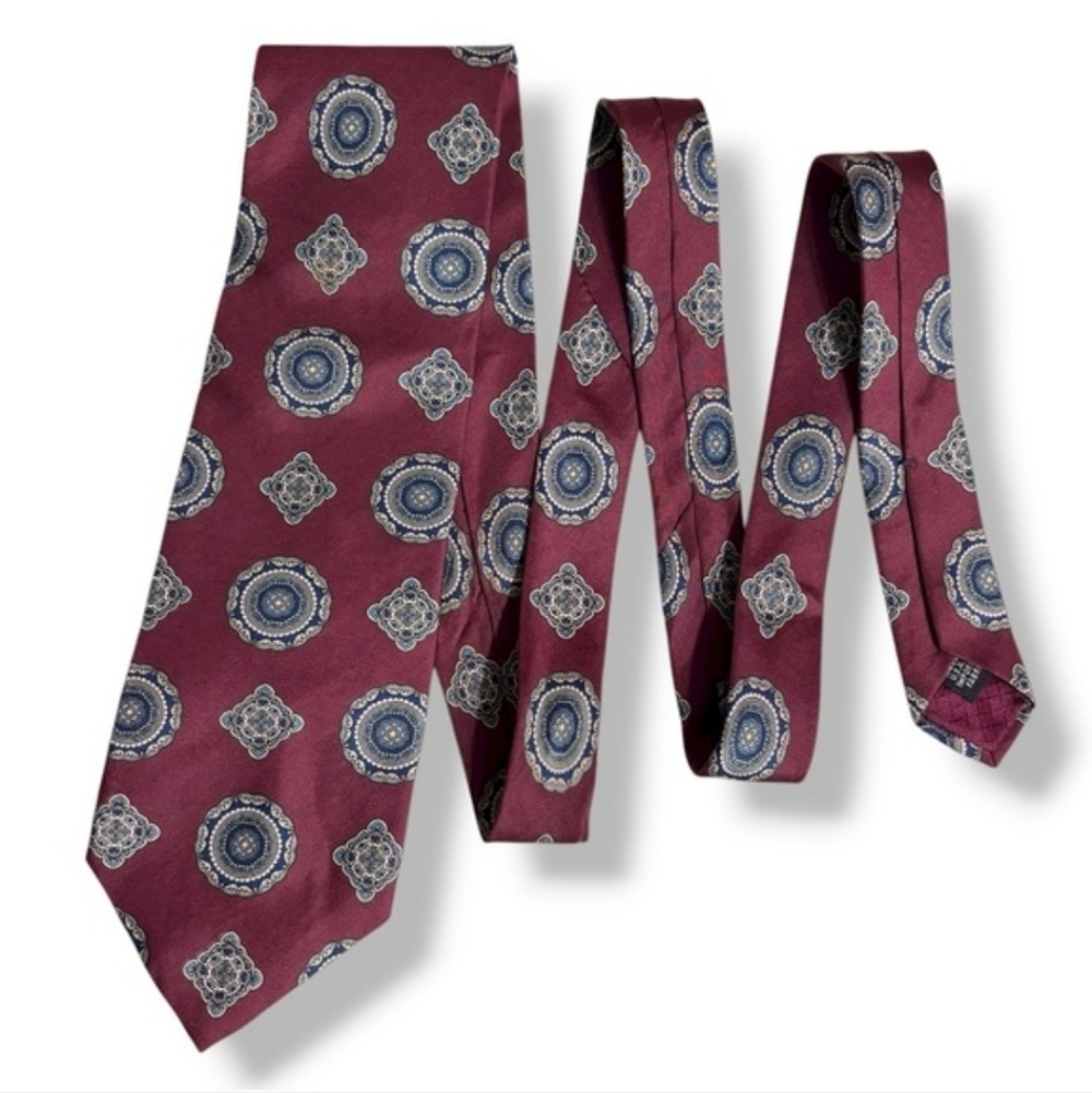 Dior Burgundy and Blue Patterned Tie - Picture 2 of 5